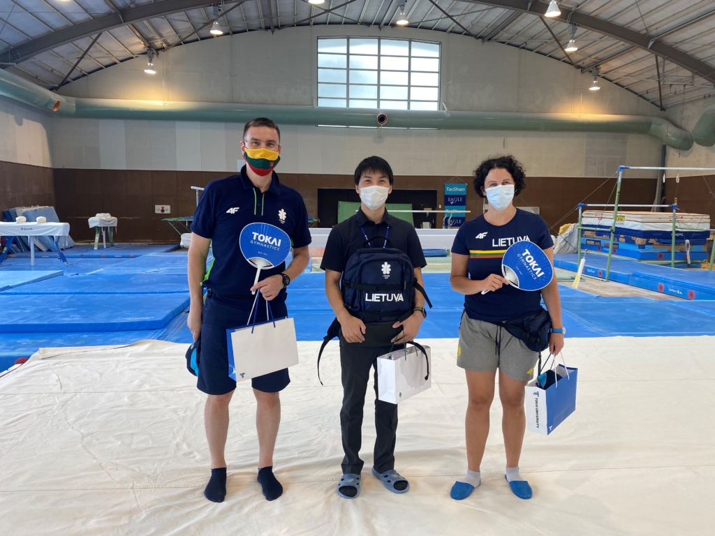 Einius Petkus (left) and Agnė Vanagienė at Tokai University, gymnast Robert Tvorogal's training place.