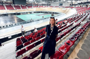 L. Motužytė Paryžiaus olimpinių žaidynių velodrome.